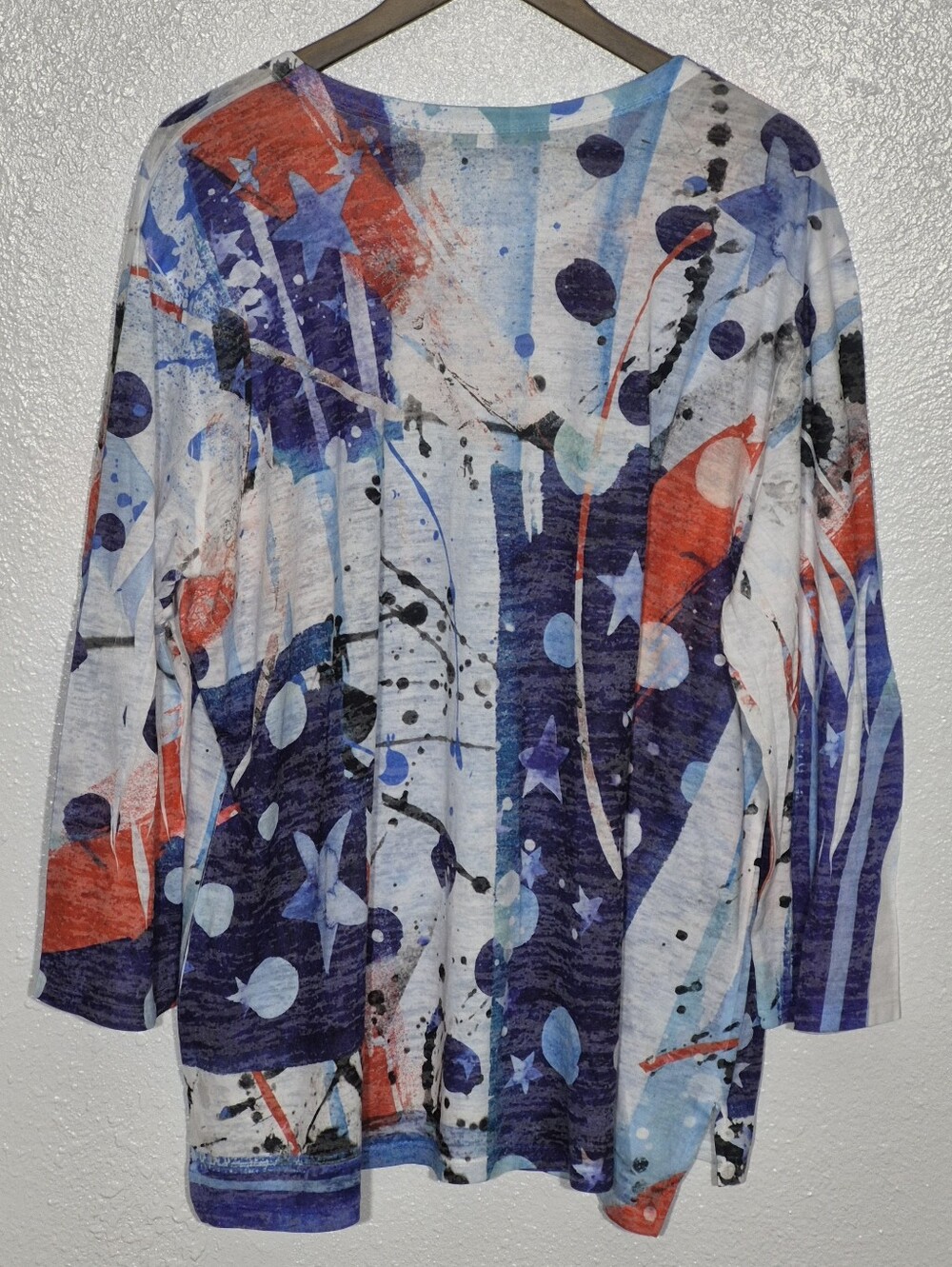 Jess & Jane Tunic Womens 3X White Blue Patriotic Americana Burnout Artsy Boho LS - Picture 3 of 5